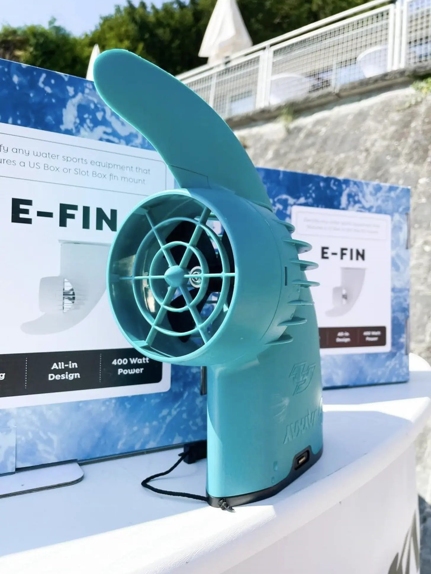 Electro fin on exhibition stand